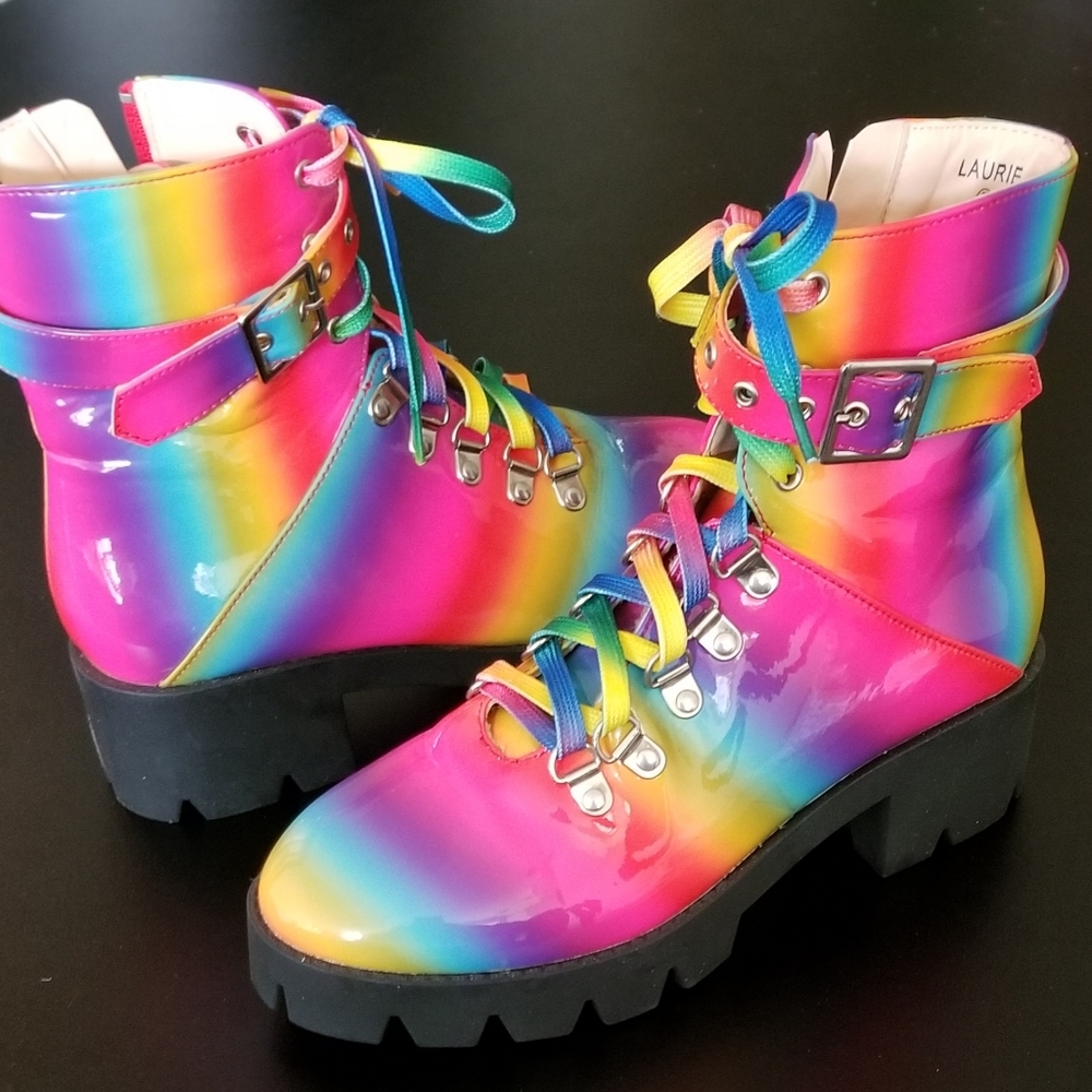 Rainbow Combat Boots Size 7